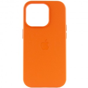 Кожаный чехол Leather Case (AAA) with MagSafe для iPhone 14 Pro, Orange