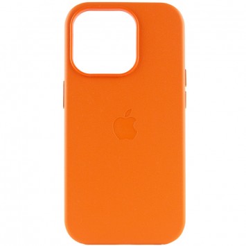 Оранжевий шкіряний чохол Leather Case (AAA) з MagSafe для Айфон 14 Про