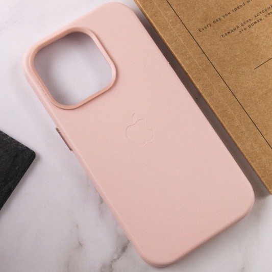 Шкіряний чохол для iPhone 14 Pro Max - Leather Case (AA Plus) with MagSafe, Sand Pink - зображення 6 