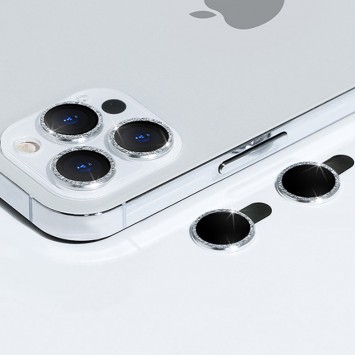 Защитное стекло Metal Sparkles на камеру для iPhone 15 Pro /15 Pro Max, Серебряный / Silver - iPhone 15 Pro Max - изображение 3