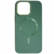 Кожаный чехол Bonbon Leather Metal Style with MagSafe для Apple iPhone 15 Pro Max (6.7"), Зеленый / Pine green