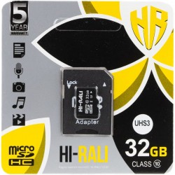 Карта пам'яті Hi-Rali microSDXC (UHS-3) 32 GB Card Class 10 з адаптером, Чорний