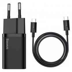 Зарядное для телефона Baseus Super Si Quick Charger 1C 25W + Cable Type-C to Type-C 3A (1m) (TZCCSUP-L), Черный