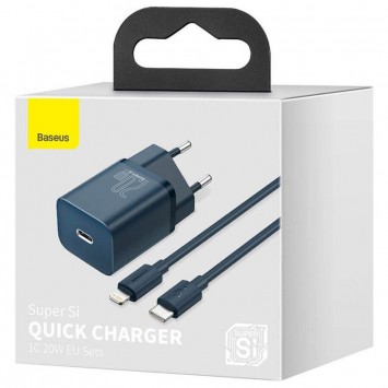 Зарядное для телефона Baseus Super Si Quick Charger 1C 20W + кабель Type-C to Lightning (TZCCSUP-B), Синий - Сетевые зарядные устройства (220 В) - изображение 4