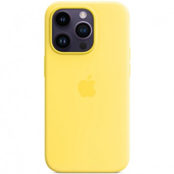 Желтый чехол Silicone case (AAA) full with Magsafe для Айфон 14 Про