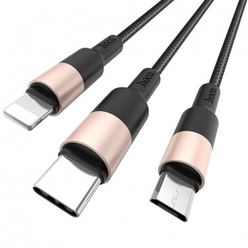 Черно-золотой дата-кабель Hoco X26 Xpress с тремя разъемами: Lightning, MicroUSB, Type-C, длиной 1 метр