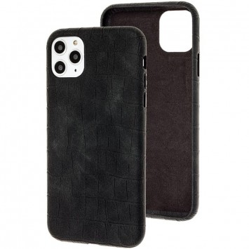 Чорний шкіряний чохол Croco Leather для iPhone 11 Pro з візерунком під крокодилячу шкіру.