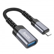 Переходник Hoco UA24 Lightning male to USB female 2.0, Metal gray