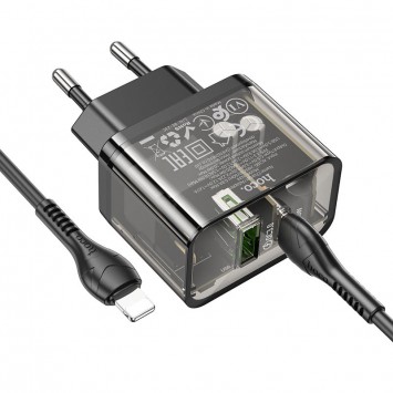 Блок быстрой зарядки Hoco N34 Dazzling PD20W+QC3.0 + Type-C to Lightning, Черный - Сетевые зарядные устройства (220 В) - изображение 1
