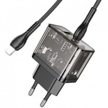Блок швидкої зарядки Hoco N34 Dazzling PD20W+QC3.0 + Type-C to Lightning, Чорний - Мережеві ЗП (220 В) - зображення 3 
