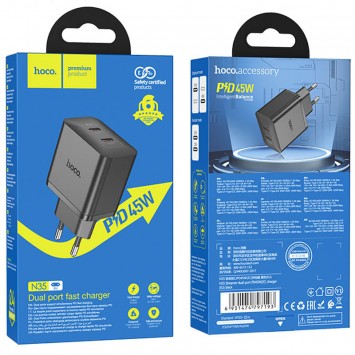 Зарядное устройство для iPhone 15 Pro Max - Hoco N35 Streamer PD45W (2C), Черный - Сетевые зарядные устройства (220 В) - изображение 4