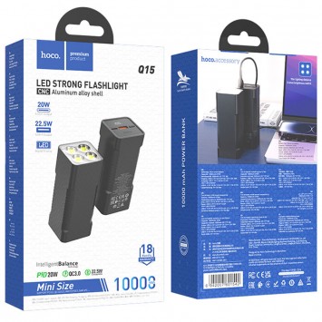 Портативное зарядное устройство Power Bank Hoco Q15 Flashlight 22.5W 10000 mAh, Black - Портативные ЗУ (Power Bank) - изображение 4