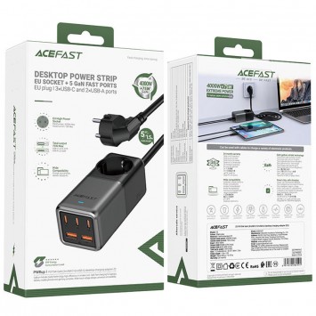 Зарядний пристрій Acefast Z2 PD75W GaN (3*USB-C+2*USB-A), Сірий - Мережеві ЗП (220 В) - зображення 5 