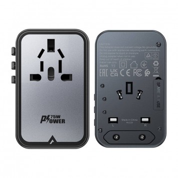 Зарядний пристрій Acefast Z1 PD75W GaN (3*USB-C+2*USB-A), Сірий - Мережеві ЗП (220 В) - зображення 4 