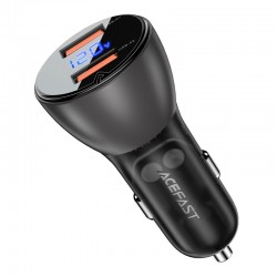 Зарядка в прикуриватель Acefast B7 metal car charger 45W (USB-A + USB-A) with digital display, Transparent black