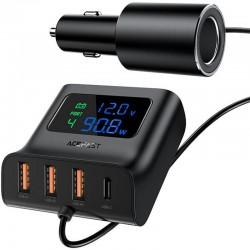 Зарядка в прикуриватель Acefast B8 digital display car HUB charger, Black
