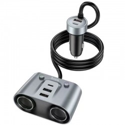 Зарядка в прикуриватель Hoco Z51 Establisher 147W(2C3A) 2-in-1 cigarette lighter car charger, Metal gray
