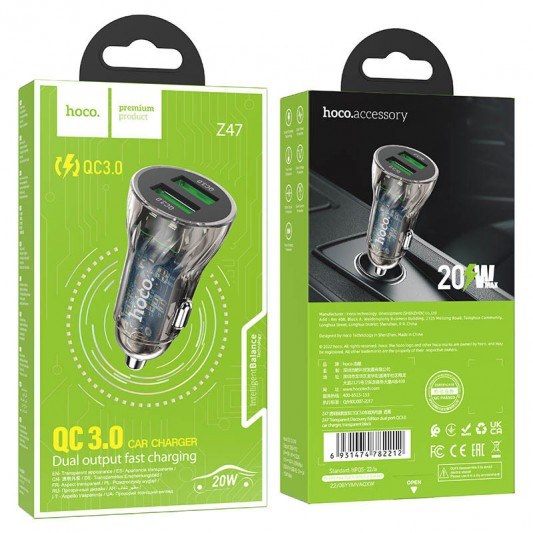 Зарядка в прикуриватель Hoco Z47 Transparent Discovery Edition QC3.0, Transparent black - изображение 3