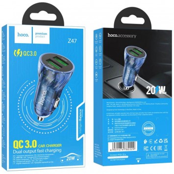 Зарядка в прикуриватель Hoco Z47 Transparent Discovery Edition QC3.0, Transparent blue - Автомобильные зарядные устройства - изображение 2