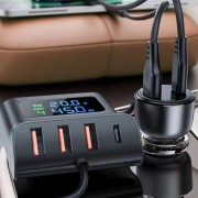 Зарядка в прикуриватель Acefast B11 138W Car Charger Splitter with Digital Display, Black