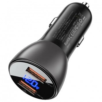 Зарядка в прикуриватель Acefast B7 metal car charger 45W (USB-A + USB-A) with digital display, Transparent black - Автомобильные зарядные устройства - изображение 1
