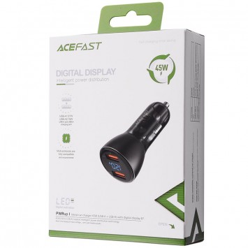 Зарядка в прикуриватель Acefast B7 metal car charger 45W (USB-A + USB-A) with digital display, Transparent black - Автомобильные зарядные устройства - изображение 3