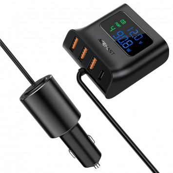 Зарядка в прикуриватель Acefast B8 digital display car HUB charger, Black - Автомобильные зарядные устройства - изображение 1