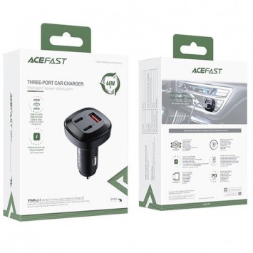 Зарядка в прикуриватель Acefast B3 66W(USB-C+USB-C+USB-A) three-port metal car charger, Black - Автомобильные зарядные устройства - изображение 4