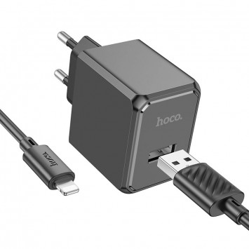 Зарядне для телефону HOCO CS11A (1USB) + Lightning, Чорний - Мережеві ЗП (220 В) - зображення 1 