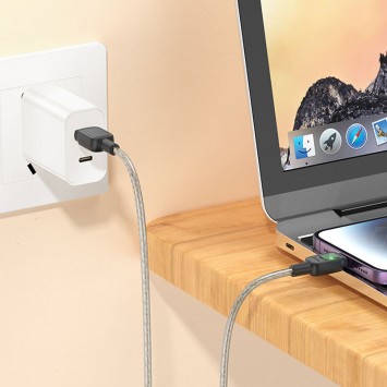 Дата кабель Hoco U124 Stone silicone power-off USB to Lightning, Чорний - Lightning - зображення 3 