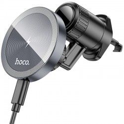 Автоутримувач із БЗУ Hoco HW6 Vision metal magnetic (air outlet), Black / Metal gray
