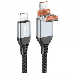 Дата кабель Hoco U128 Viking 2in1 USB/Type-C to Lightning (1m), Black