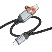 Дата кабель Hoco U128 Viking 2in1 USB/Type-C to Lightning (1m), Чорний