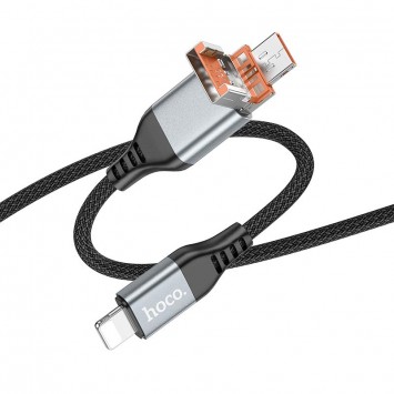 Дата кабель Hoco U128 Viking 2in1 USB/Type-C to Lightning (1m), Чорний - Lightning - зображення 3 