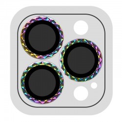 Захисне скло Metal Shine на камеру (в упак.) Apple iPhone 15 Pro (6.1") / 15 Pro Max (6.7"), Бузковий / Rainbow