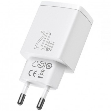 Блочок для зарядки Baseus Compact Quick Charger 20W QC+ PD (Type-C + 1USB) (CCXJ-B), White