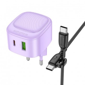 Блок для заряджання Borofone BAS22A Fortune PD20W+QC3.0 (1C1A) + Type-C to Type-C, Purple