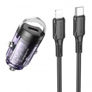 Зарядка в прикурювач авто Borofone BZ29 Ray PD30W (1C) + Type-C to Lightning, Transparent purple