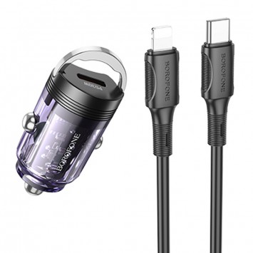 Зарядка в прикурювач авто Borofone BZ29 Ray PD30W (1C) + Type-C to Lightning, Transparent purple