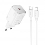 Блок для заряджання Hoco N40 Mighty 1C PD20W + Type to Lightning, White