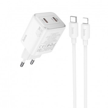 Блочок для зарядки Hoco N42 Elogiado 2C PD45W + Type to Lightning, White