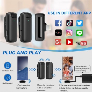 Микрофон петличный для телефона J13 Bluetooth 3in1 Lightning, Black -  - изображение 2