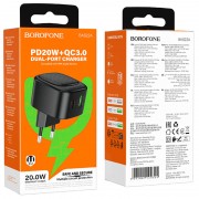 Блочок для зарядки Borofone BAS22A Fortune PD20W+QC3.0 (1C1A), Black