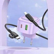 Блочок для зарядки Borofone BAS22A Fortune PD20W+QC3.0 (1C1A) + Type-C to Lightning, Purple