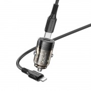 Зарядка в прикурювач авто Borofone BZ29 Ray PD30W (1C) + Type-C to Lightning, Transparent black