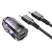 Зарядка в прикуриватель авто Borofone BZ29 Ray PD30W (1C) + Type-C to Lightning, Transparent purple