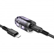 Зарядка в прикурювач авто Borofone BZ29 Ray PD30W (1C) + Type-C to Lightning, Transparent purple