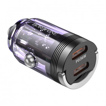 Зарядка в прикуриватель авто Borofone BZ29B Outstanding PD36W (2C), Transparent purple - Автомобильные зарядные устройства - изображение 1