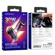 Зарядка в прикуриватель авто Borofone BZ29 Ray PD30W (1C), Transparent purple