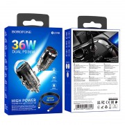 Зарядка в прикурювач авто Borofone BZ29B Outstanding PD36W (2C) + Type-C to Lightning, Transparent black